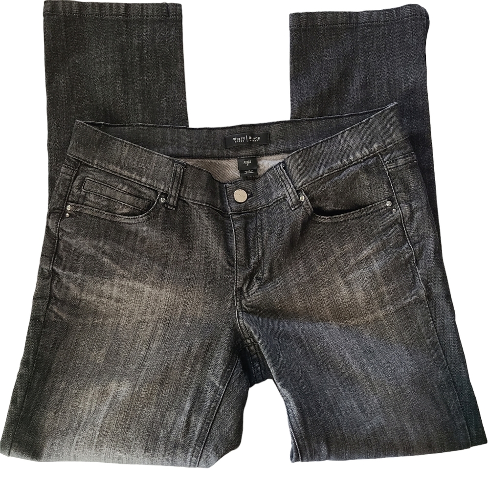 White House Black Market WHBM Jeans Womens Size 8 Black Straight Leg NOIR Zipper